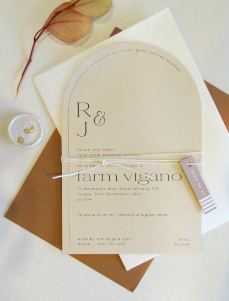 THe farm arch almond invitation