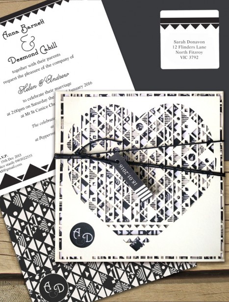 aztec hearted milk laser cut wedding invitation