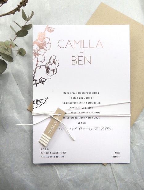 metallic rose gold and gold foil! blossoming invitation