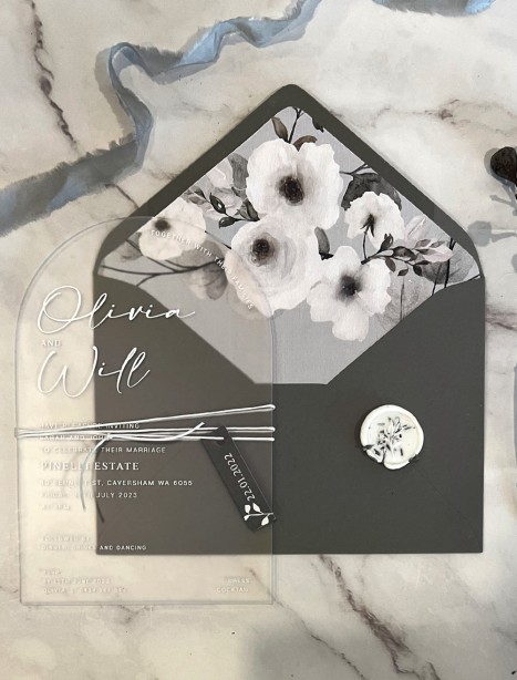 Frosted acrylic olivia wedding invitation