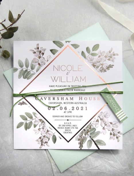 metallic rose gold and gold wildlings invitation