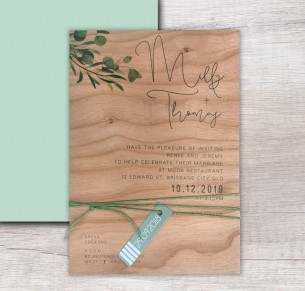 Printed on wood! eucalypt fresh invitation