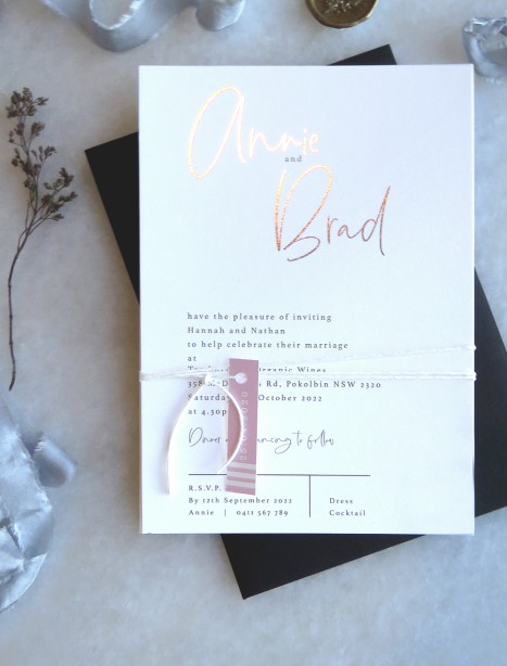 metallic rose gold and gold foil the brad invitation