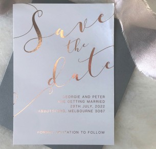 save the date metallic foil rose gold and gold romantics