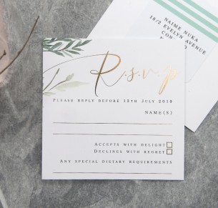 gold and rose gold foil! Rules of attraction rsvp card