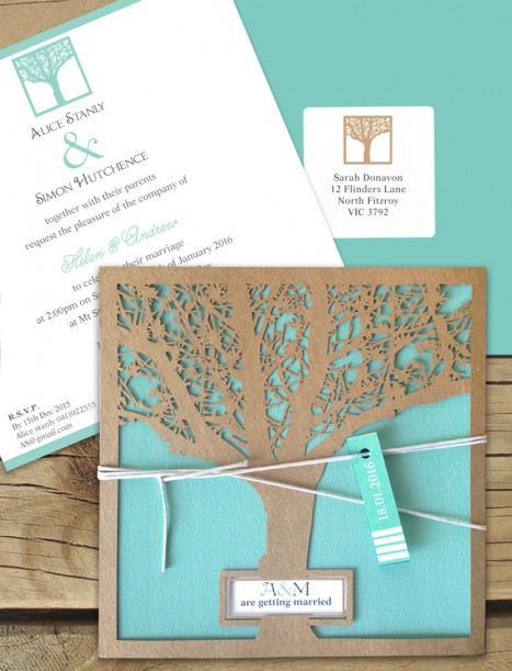 Enchanted tree kraft laser cut invitaton