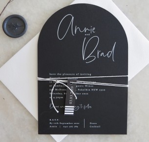 arch + white ink  the brad invitations black