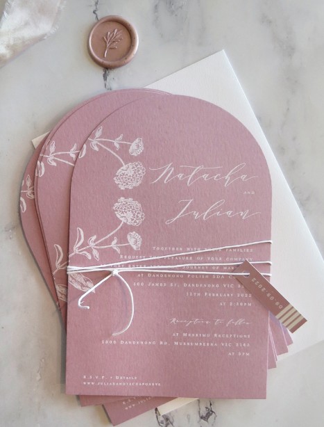 arch darling buds of may white ink invitation