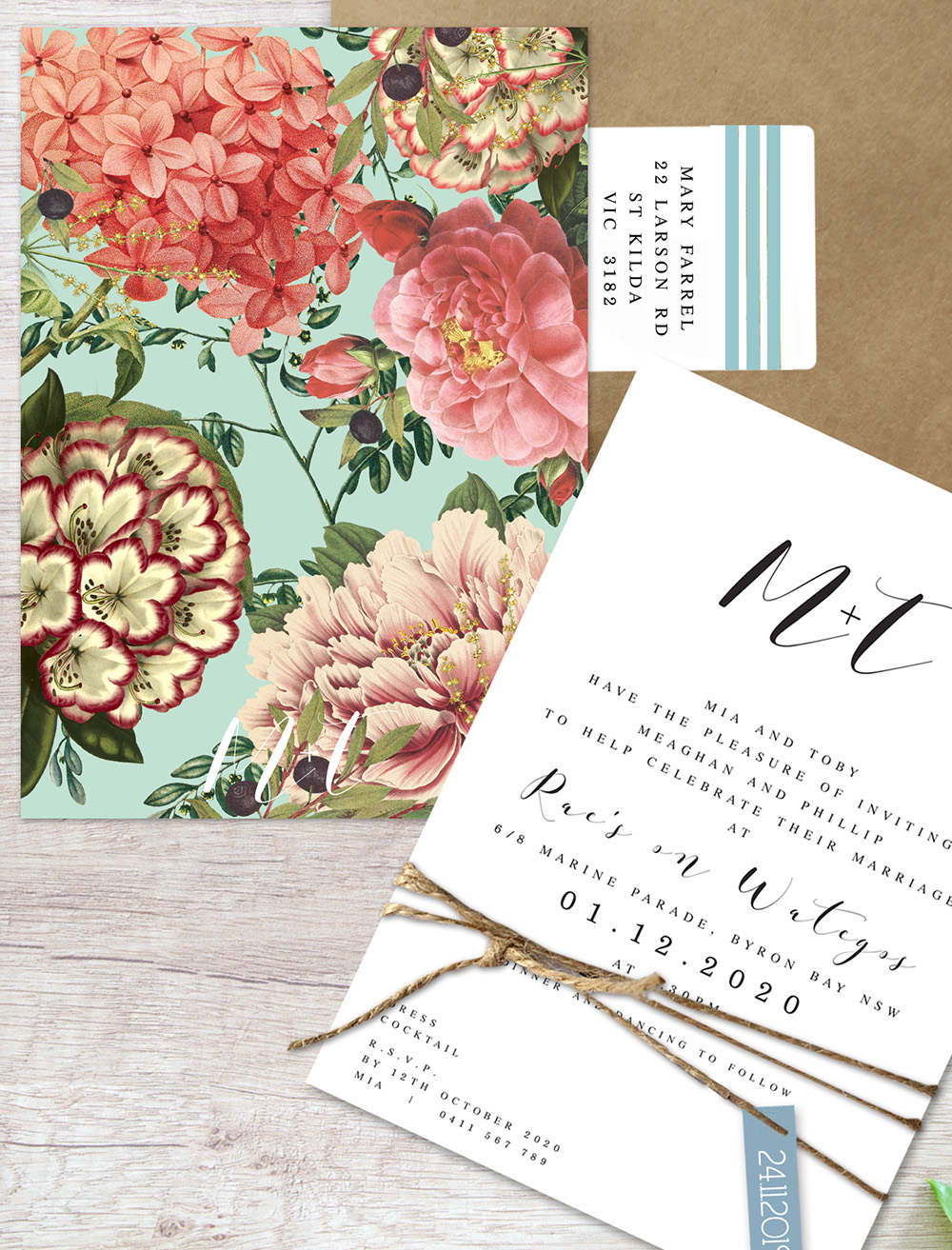 Wategos Flat Card Invitation Online Australia Lilykiss Wedding