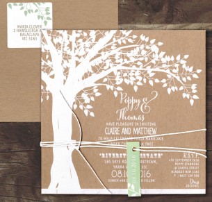 white ink on kraft - under the oak invitation