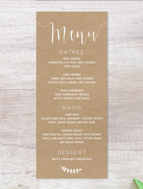 Simply sublime white ink on kraft menu