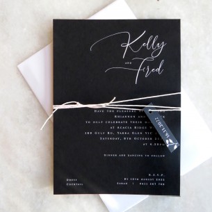 White ink Kelly wedding invitation