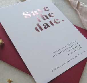 save the date! metallic rose gold pure invitation