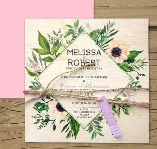 printed on wood! evergreen invitation