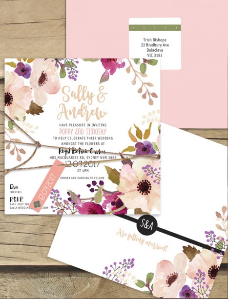 Field of flowers flat card invitation