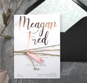 Metallic rose gold foil Meagan invitation