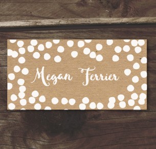 confetti joy! white ink on kraft placecard