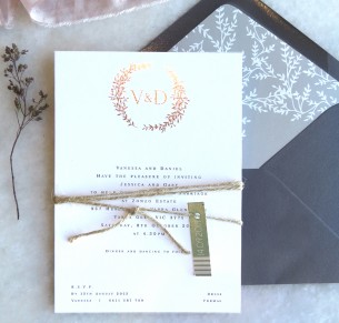 metallic foil arezzo wedding invitation