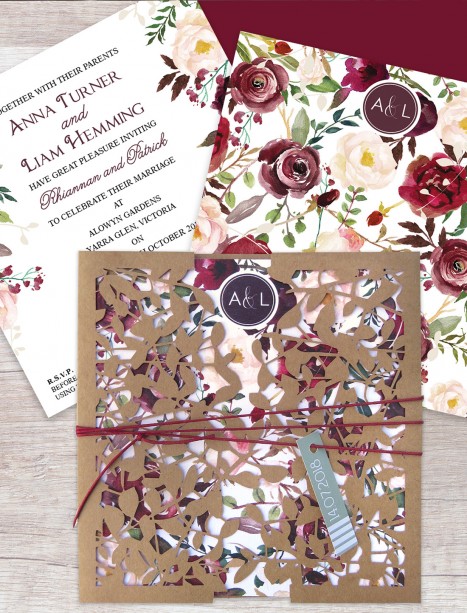 leafy affair kraft laser cut invitation