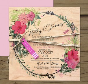 Tropical paradise invitation printed on wood!