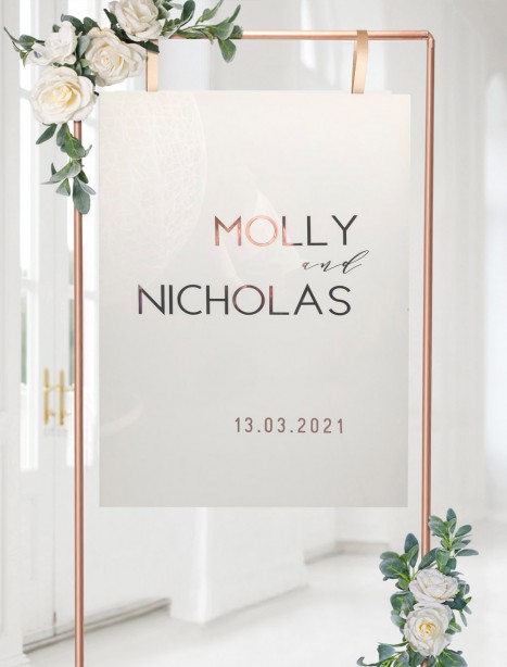 Acrylic + Rose gold & gold Molly mounted welcome sign A1