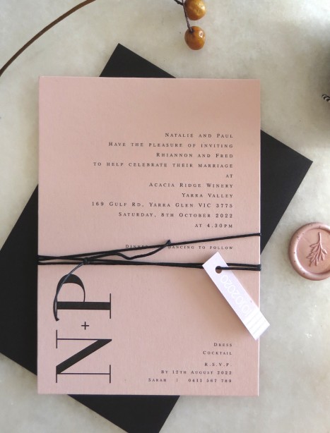 natalia on blush wedding invitation