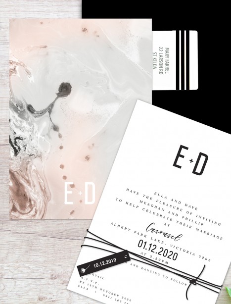 Marble on marble  flat card wedding invitation