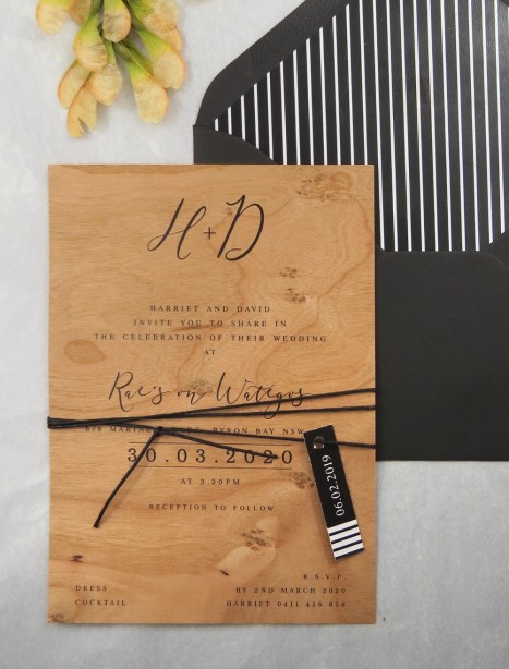 Printed on wood! Bliss invitation