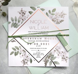 metallic rose gold and gold wildlings invitation