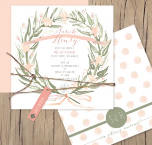 Watercolour wreath flat card invitation