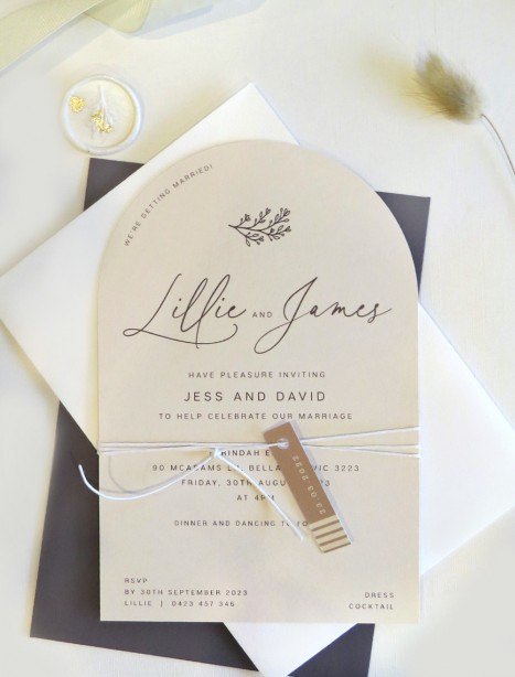 in the vines Almond arch wedding invitations
