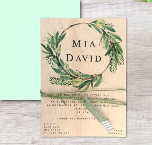 Printed on wood! Watercolour lush invitation