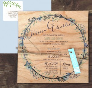 printed on wood! circle of blossoms invitation