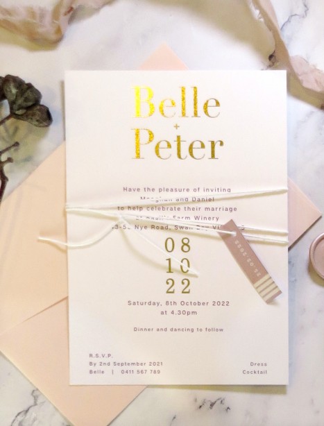 belle gold wedding invitation