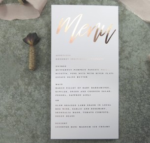 metallic rose gold and gold foil! Santa fe menu