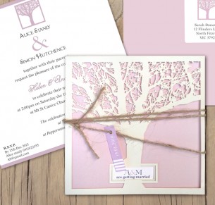 Enchanted tree laser cut invitation milk