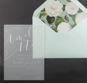 transparent Vellum and white ink sheer magic invitation