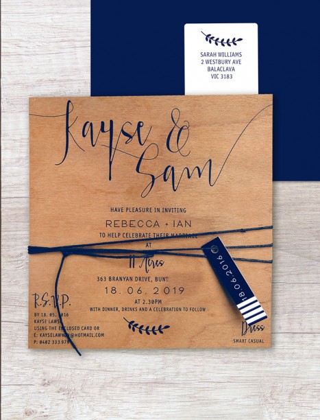 printed on wood! Simply sublime invitation