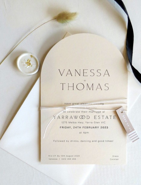 vanessa arch on almond invitation