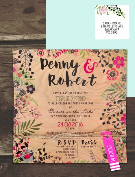 Printed on wood! Secret garden invitation