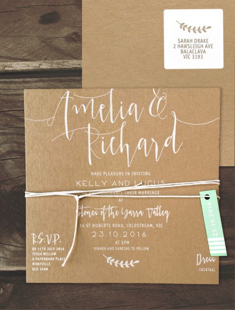 simply sublime white ink on kraft invitation