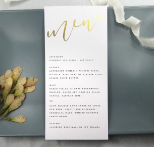 gold and rose gold foil quick kiss menu