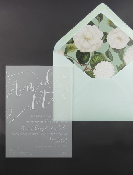 transparent Vellum and white ink sheer magic invitation