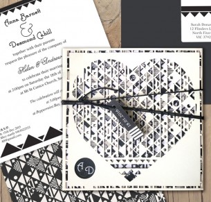 aztec hearted milk laser cut wedding invitation