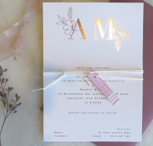 Metallic rose gold and gold foil the romance invites