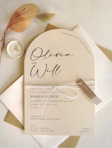 olivia arch on almond invitation