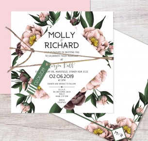 Vintage Peonie flat card invitation