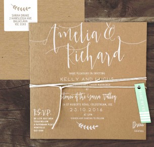 simply sublime white ink on kraft invitation