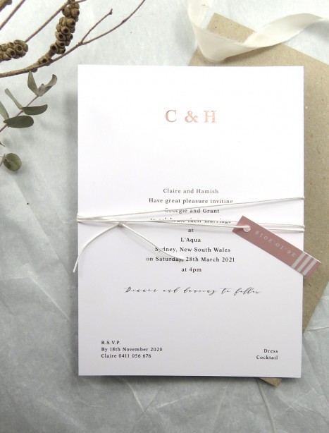 Rose gold foil minimalist invitation