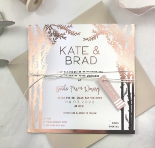 Metallic Rose gold and gold foil! Enchanted forrest invitation